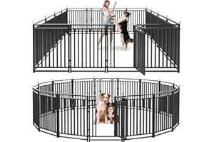 Petorldog Dog Fence Outdoor Indoor, 40" Inch Height 16 Panels Dog Playpen for Large/Medium/Small Dogs Metal Dog Pen for Yard Camping and RV | Black-Silver