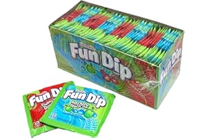 THE HAMPTON POPCORN COMPANY Lik-M-Aid Fun Dip Candy 48 Pack Bulk Case, 2 Flavors, Cherry Yum and Blue Razz Powder Candy