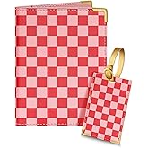 Slohif Passport Holder Lugguage Tag Set Suitcase Cover Wallet Case for Travel Women - Leather Passport Book Personalized Organizer Card Protector Sleeve Essentials Slim Carrier Check