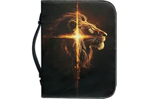 Xernbit Lion Cross Bible Cover for Men Leather Bible Case Lion Print Bible Covers Leather Bible Cover for Men Bible Tote Bag Yellow Cross Boys Bible Case Large 10x7
