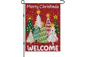 OHOME Christmas Decorations Outdoor - Xmas Tree Welcome Garden Flag | Christmas Party Decor Favors Supplies for Indoor Outside -Red Navidad Double-Side Backdrop Banner for Garden Porch Patio Lawn Yard,12x18