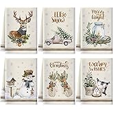 Geyoga 6 Pcs Christmas Kitchen Towels Snowman Christmas Dish Hand Towels Absorbent Xmas Truck Reindeer Vintage Tea Dishcloths for Winter Holiday Bathroom Decor Housewarming Gifts, 16 x 24 Inch