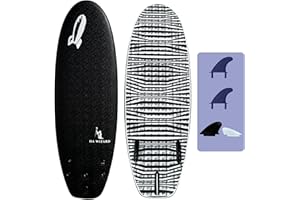 ROCK IT Rock-It DA Wizard Performance Soft Top Surfboard, 4’10” / 39L Foam Surfboard for Ocean, Wave Pool, River Surfing and More with 2+1 fin System and Reinforced Deck and Rails Developed in Hawaii (Black)