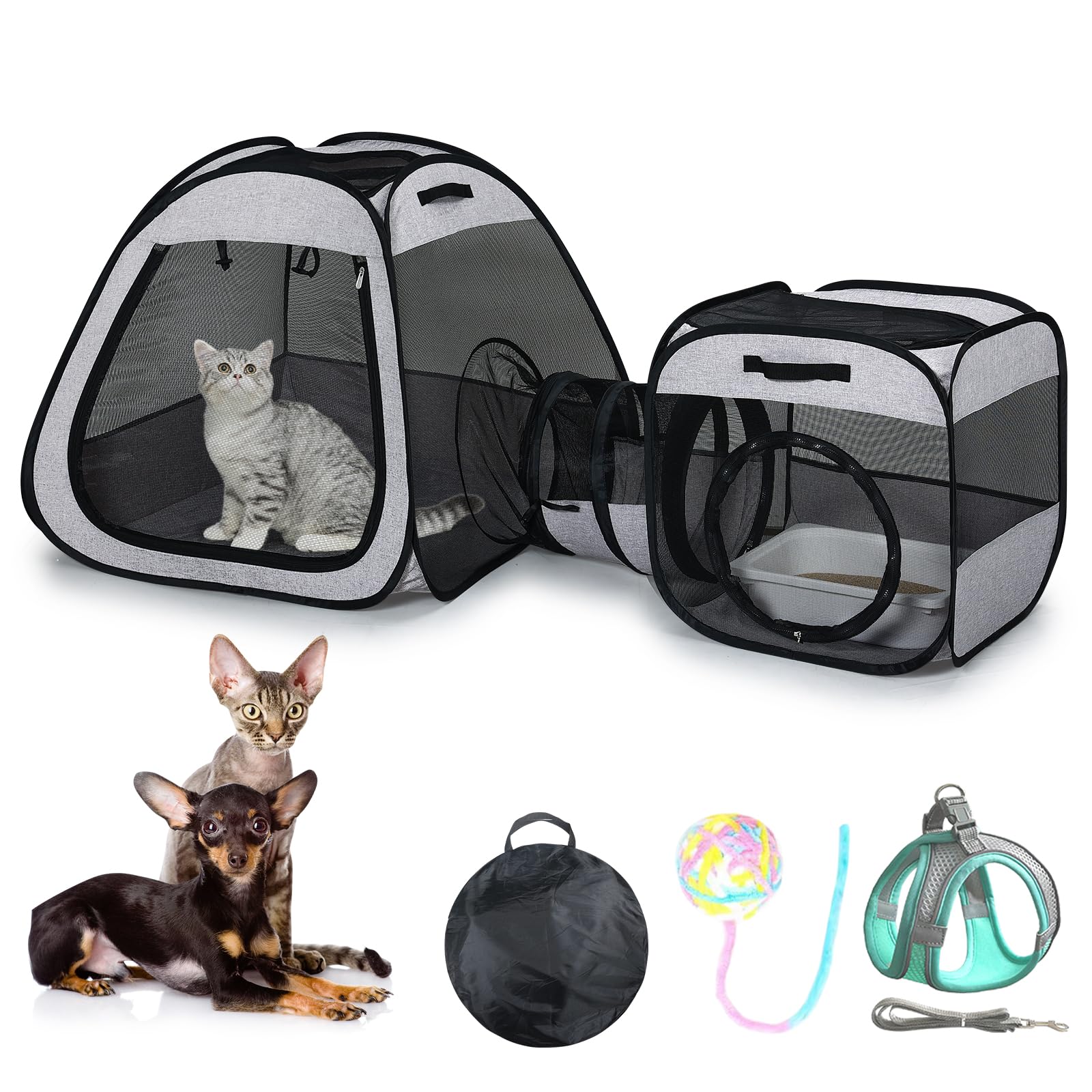 Photo 1 of Portable Cat Dog Playpen: Dog Crate, Carrier, Dog Playpen, Cat Enclosure, Puppy Carrier, Pet Playpen, Small Outdoor Pet Enclosure, Travelling and Camping Cat Dog Tent and Tunnel, 3 Separable Parts