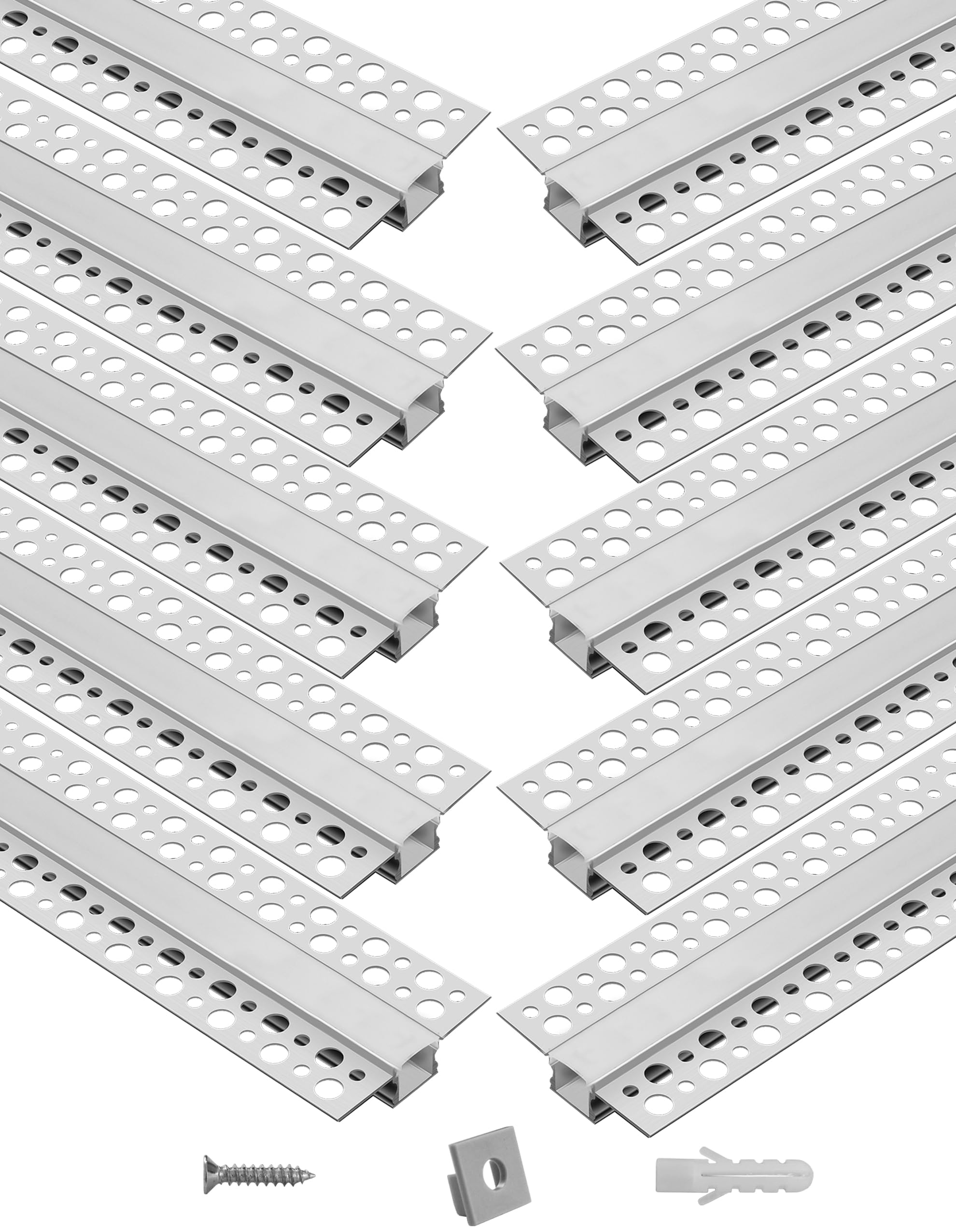 Photo 1 of 10Pack 2m/6.6ft Plaster-in LED Aluminum Channel, Light Strip Diffuser Profile With Milky Diffuser and End Caps, Trimless Recessed Drywall Channel for Wall Ceiling