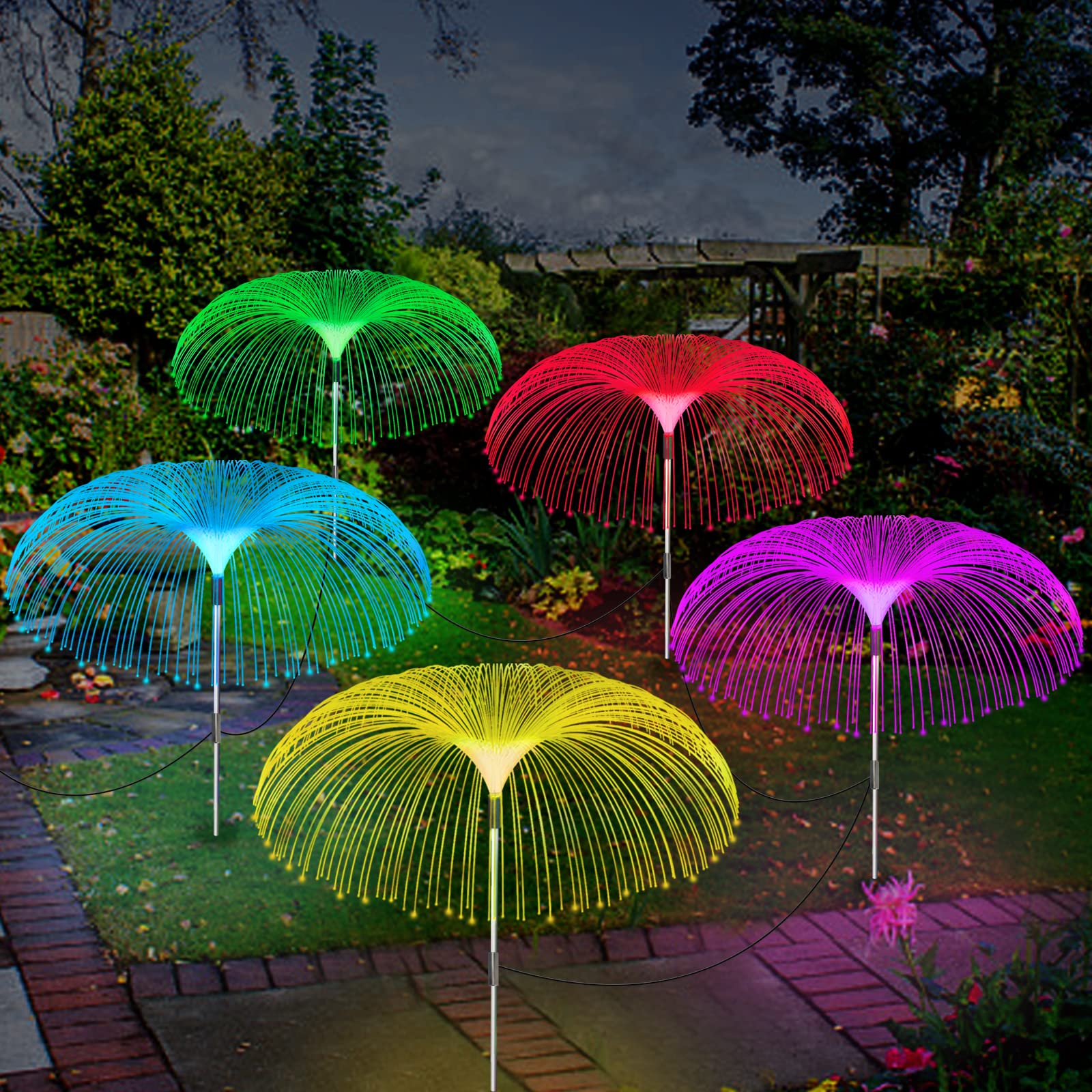 Solar Garden Lights Outdoor, 5 Pack Solar Jellyfish Lights 7 Color Changing Garden Ornaments Lights Outdoor Waterproof Solar Powered Stake Lights for Patio Yard Garden Pathway Party Wedding Decoration