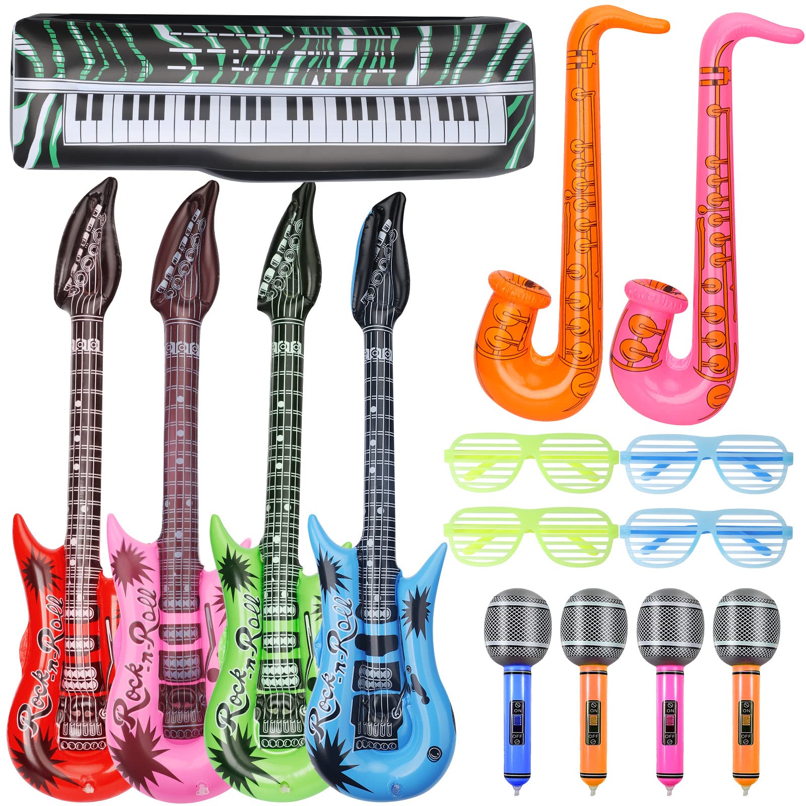 Musical Instrument Ballons Inflatable Toys Party Decoration Prop, 70s 80s Rock Decor Guitar Saxophone Microphone Balloons, Christmas Halloween Carnival Birthday Party Supplies Favors Accessories