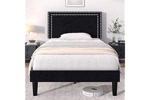 VECELO Twin Size Platform Bed Frame with Adjustable Upholstered Headboard, Modern Mattress Foundation, Strong Wood Slat Support, No Box Spring Needed, Easy Assembly