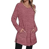 AYIFU Women's Oversized Tunic Tops with Pockets Casual Long Sleeve Sweatshirts Loose Fit Shirts for Leggings
