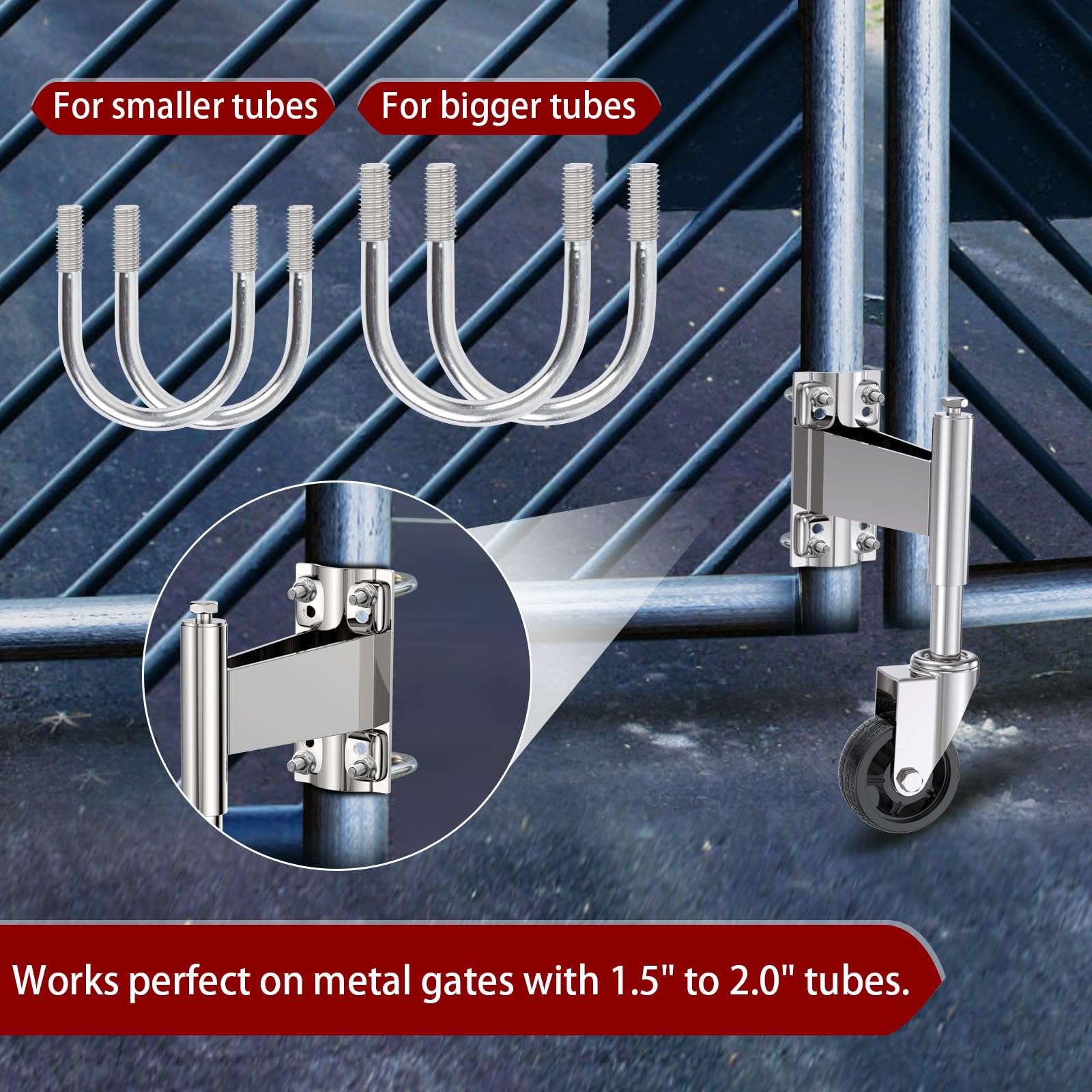 WOOSKY Spring Loaded Tube Gate Casters 4” Heavy