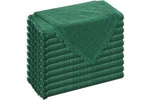 SHOWGEOUS 24 Pcs Handmade Cloth Napkins 16x16 Inches Cotton Napkins with Fringe Washable Soft Rustic Dinner Napkins for Party Weddings Christmas Dinner Daily Use (Dark Green)