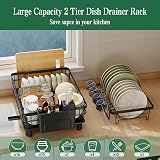 GHERISN 2 Tier Dish Drainer Rack with Drip Tray 360° Swivel Spout Black view 6
