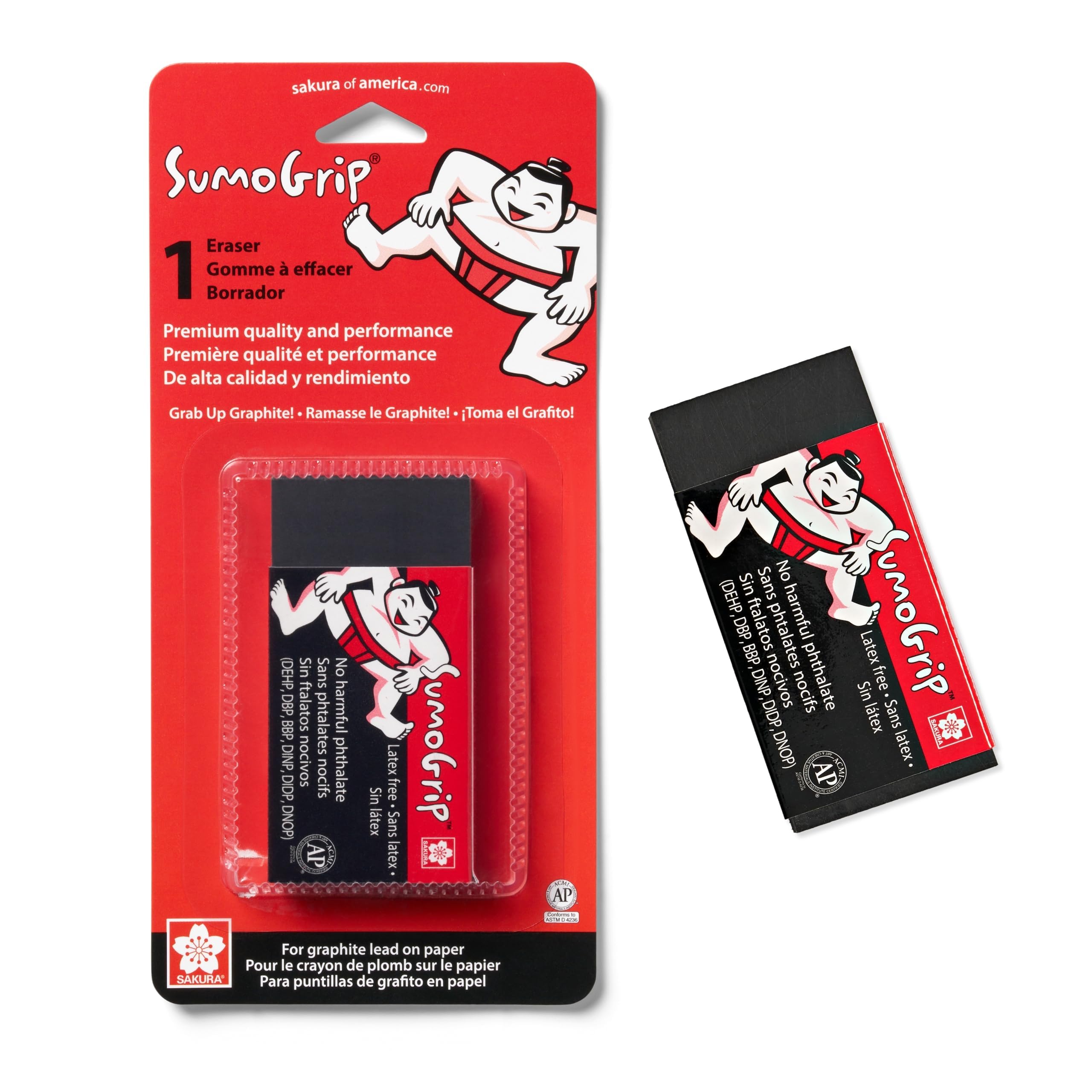 Sakura SumoGrip Block Eraser - Microporous Erasers for School, Drawing, and Writing - Black Color - Large Size B300