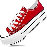 Women's Platform Sneakers Canvas Low Top, 4cm Height Increasing Chunky Shoes for Girls, Classic Casual Walking Footwear