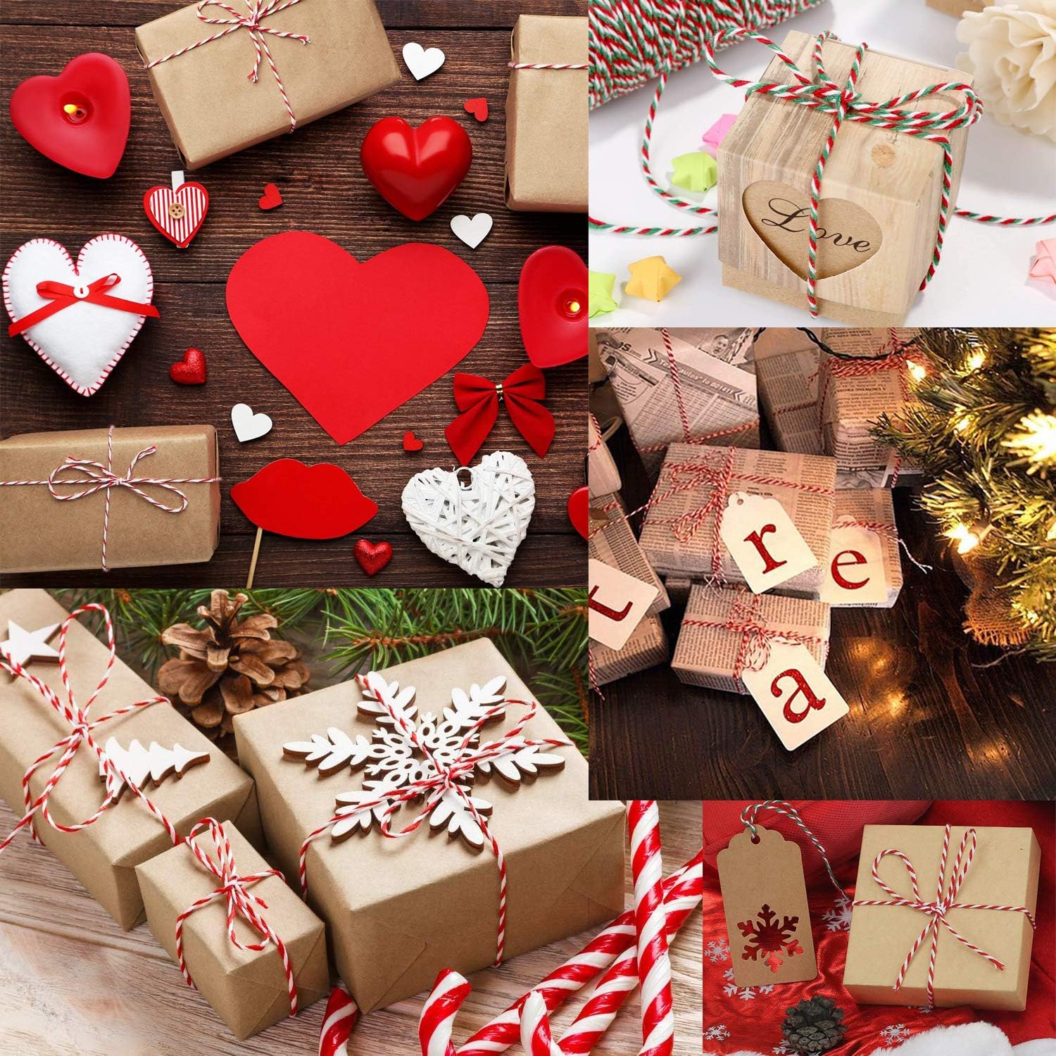 Benvo Christmas Twine 2-Pack Red White Green Cotton Twine and Red White Cotton String Rope Ribbon Cord for Holiday Gift Wrapping, Baking, Butchers, DIY Crafts, 656 Feet : Office Products