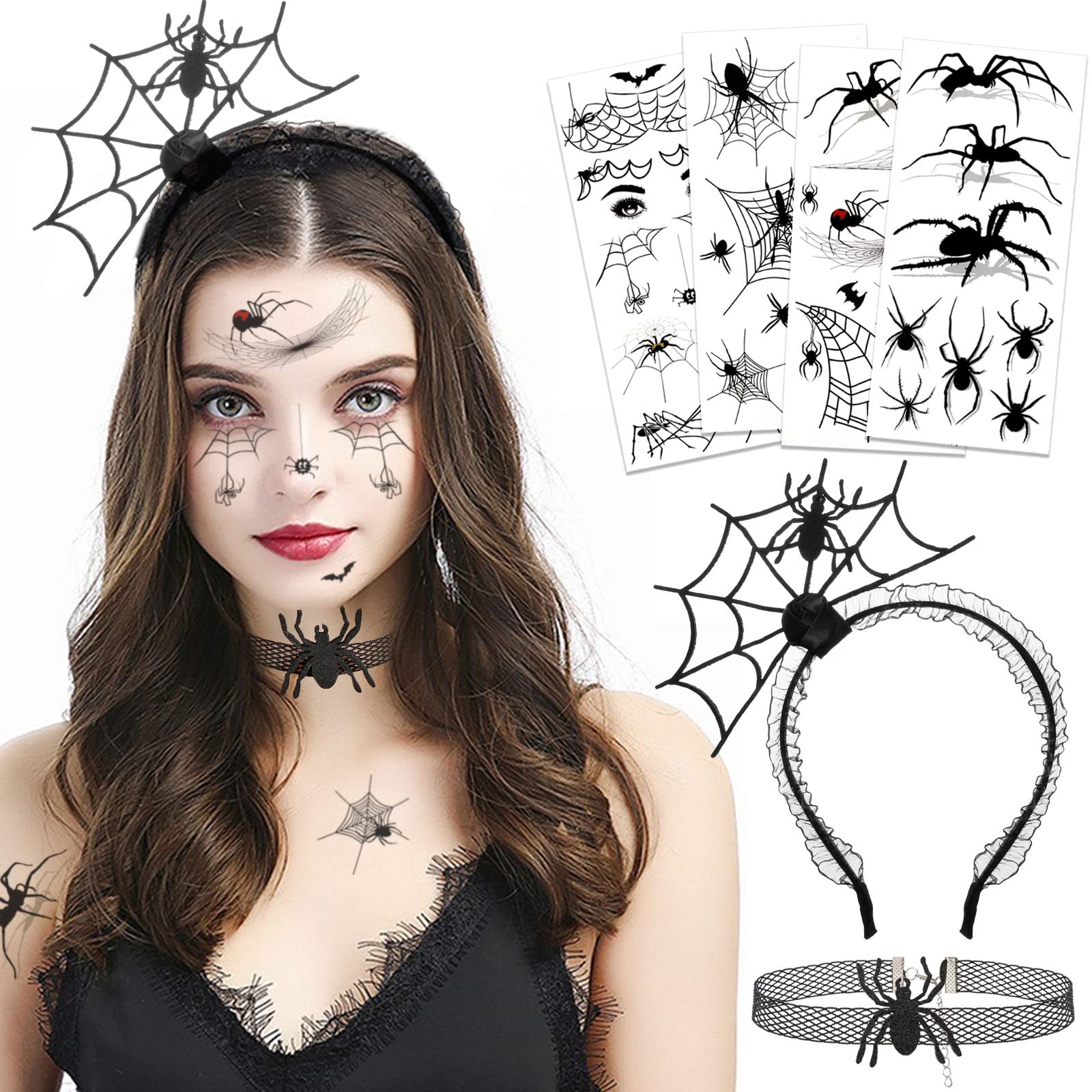 HOWAF Halloween Headband Spider Headband, Necklace Choker, Spider Tattoos, for Hair Accessories, Halloween Costume Women Men, A — image 1