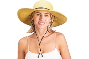 Sloggers Women's Wide Brim Braided Sun Hat with Wind Lanyard - UPF 50+ Maximum Sun Protection