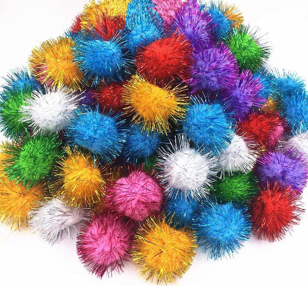 TECH P® 50 Pack 50mm Sparkle Ball Cat Toy Ball Interactive Glitter Pom Pom Cat Toy Balls for Kittens, Holiday Party Christmas Decorations