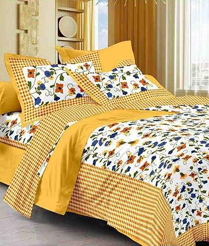 Suraaj Fashion 100% Cotton rajasthani jaipuri sanganeri traditional king size double bed sheet with 2 Pillow Covers