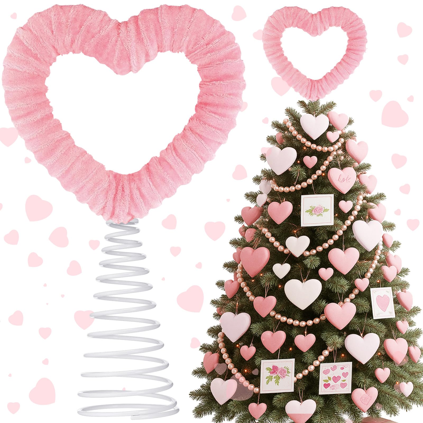 Photo 1 of **parts only**Gejoy 13 Inch Large Christmas Valentine Tree Topper Velvet Pink Heart Tree Topper Ornament for Gnome Valentines Trees Heart Decoration for Wedding Holiday Party Ornament Home Front Door Decor