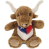 DolliBu Texas Longhorn Stuffed Animal - Cute Playtime Farm Animal Plush Toy with Texas Flag Bandana, Soft and Huggable Texas Longhorn Cowboy Toy for Kids and Adults - 8 Inches
