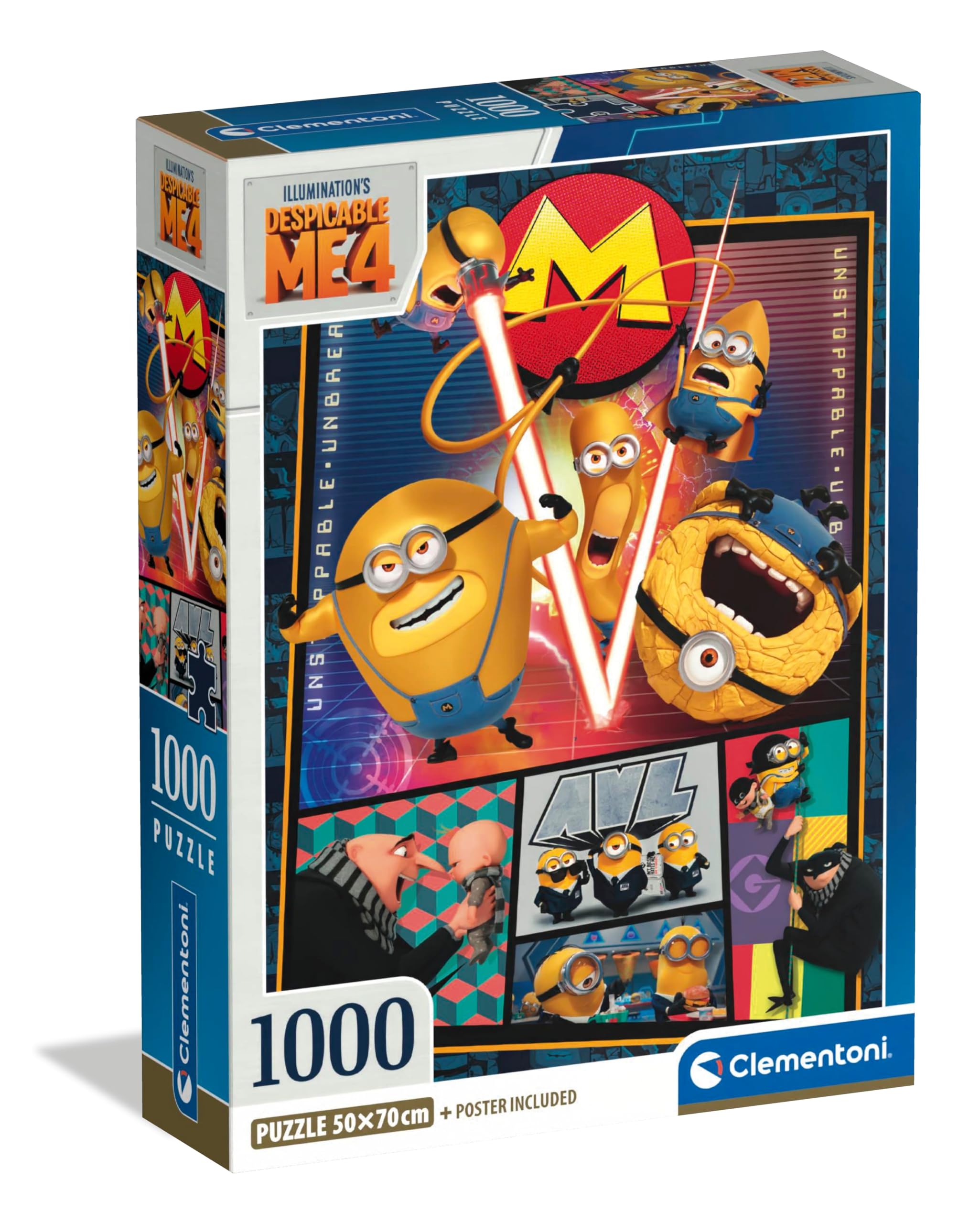 Clementoni Jigsaw Puzzle Collection - Despicable Me 4, 1000 Pieces - Poster Included, Puzzle For Adults 14-99 Years, Gift For Men/Women, Made In Italy, 39798