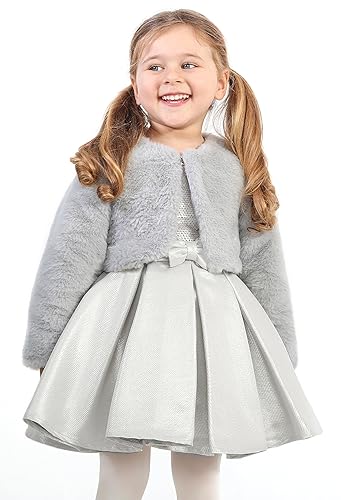 Lilax Girls Cozy Faux Fur Bolero Jacket Shrug (5T, Gray) in Oman