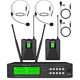Kimyah Wireless Lavalier and Headset Microphone System,Dual UHF Cordless Bodypack Mics, 2 Lavalier and 2 Headset Microphones, 328ft Range,Ideal for Church and Teaching, Lecture(KY-6208)