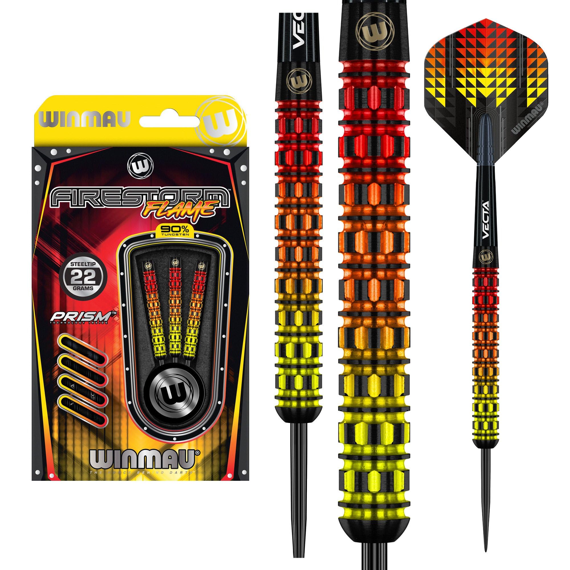 WINMAU Firestorm Flame 22 Gram Professional Tungsten Darts Set with Flights and Stems (Shafts)