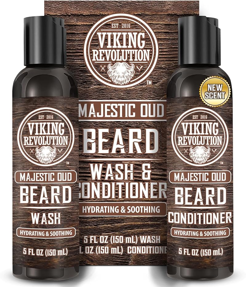 Viking Revolution Beard Shampoo & Conditioner Set - Argan Jojoba Oil - Majestic
