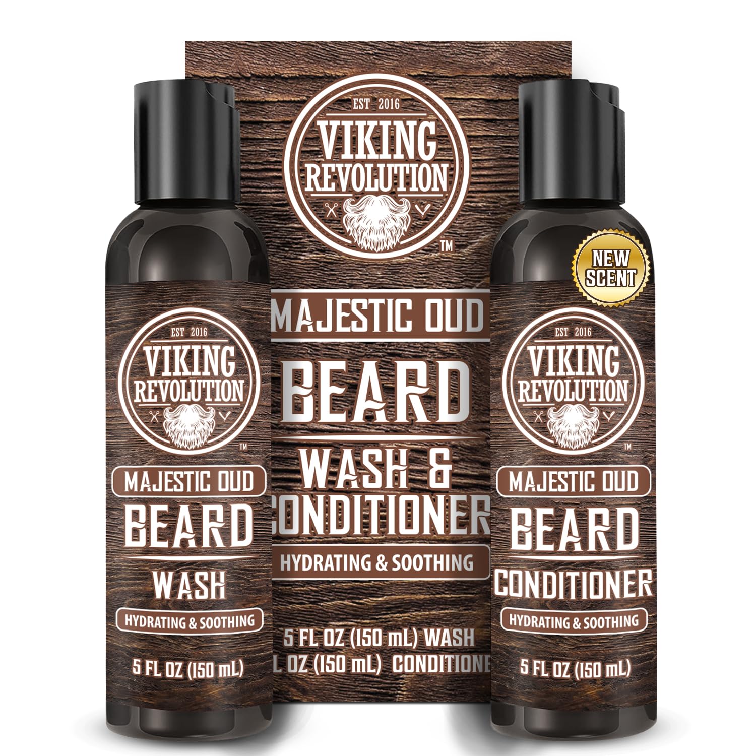 Viking Revolution Beard Shampoo & Conditioner - Natural Wash & Conditioner With Argan & Jojoba Oils - Softens & Strengthens - Gifts For Men - Majestic Oud - 2 x 150 ml