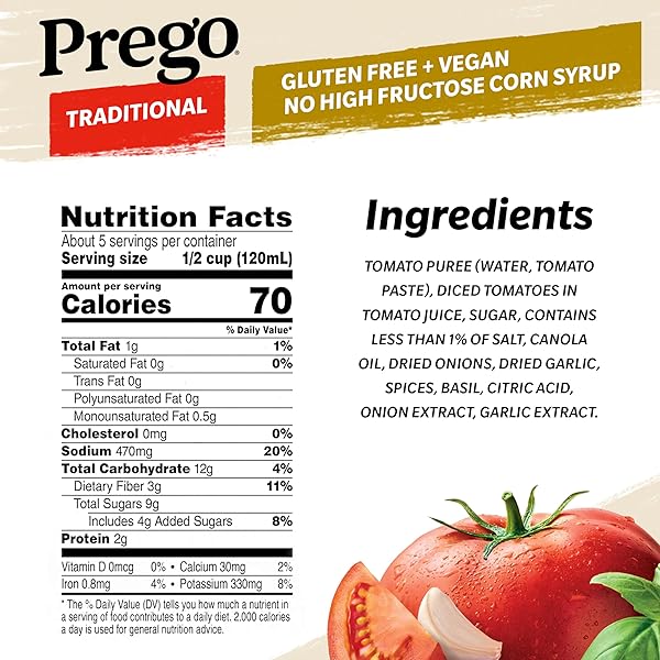 PREGO TRADITIONAL PASTA SAUCE, 24 OZ JAR