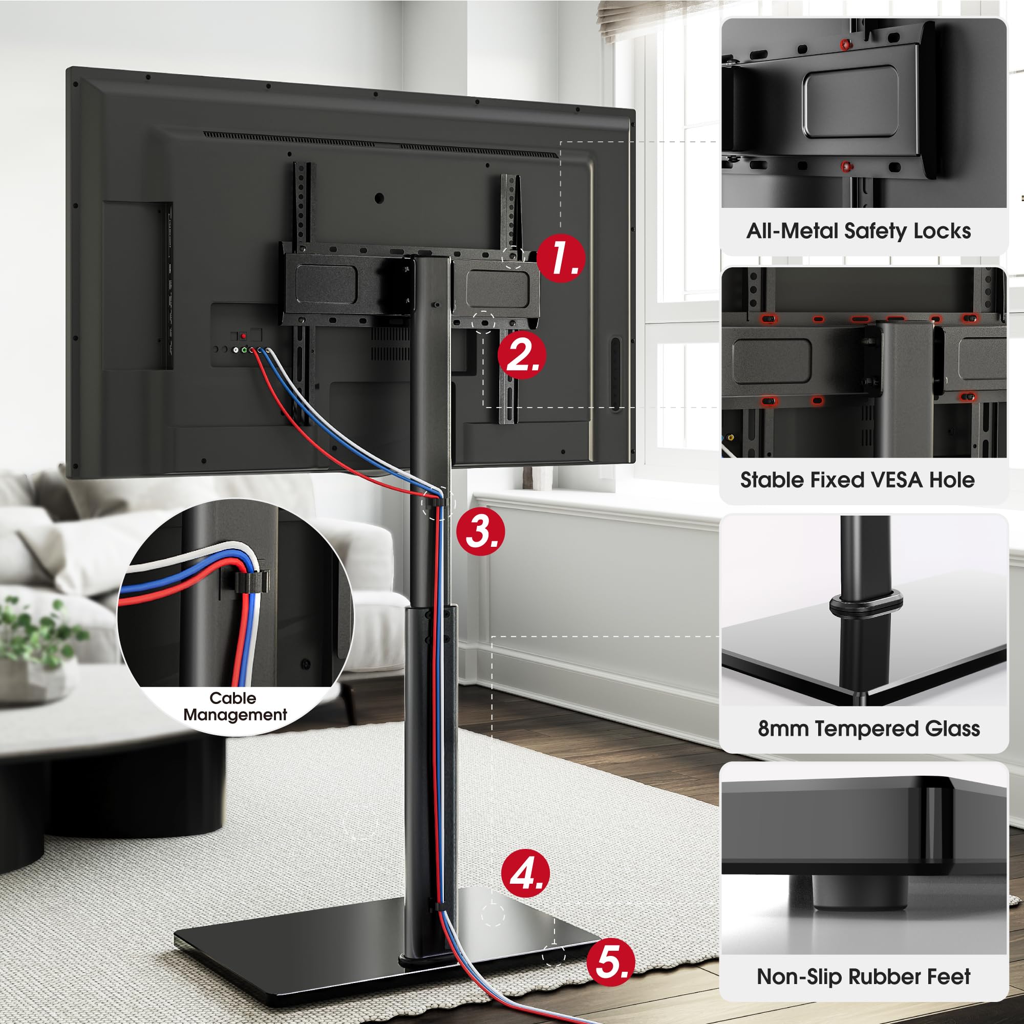 Swivel TV Floor Stand for 32-65 Inches TVs, 8 Level Height Adjustable Corner Small TV Stand Mount for Living Room/Bedroom, Holds up to 88 lbs,MAX VESA 400x400mm,Black