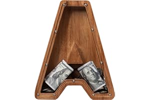 ladenk 12 Inch Extra Large Wooden Kids Letter Piggy Bank - Piggy Bank for Boys Girls - Initial A Bank - Alphabet Money Bank for Birthday