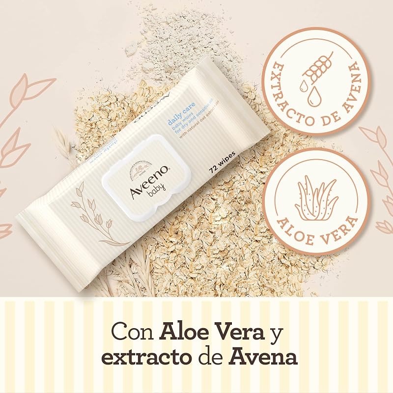 Daily Care Wipes (1 x 72 unidades), Toallitas húmedas suaves para bebés y niños, toallitas bebé con extracto de avena y aloe vera, sin perfume, sulfatos ni alcohol