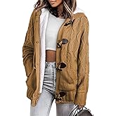 Sidefeel Women's Cardigan Sweaters Hooded Fleece Lined Button Down Winter Sweater Coat