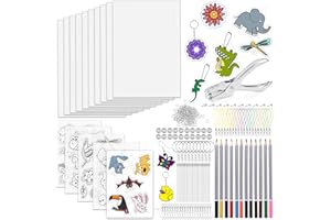 GOLDGE 218 Pcs Shrink Plastic Sheets Kit, for Kids and DIY Keychain Making Kit: 15 Plastic Sheets, Keychains, Hole Punch, and Pencils for Creative Crafts