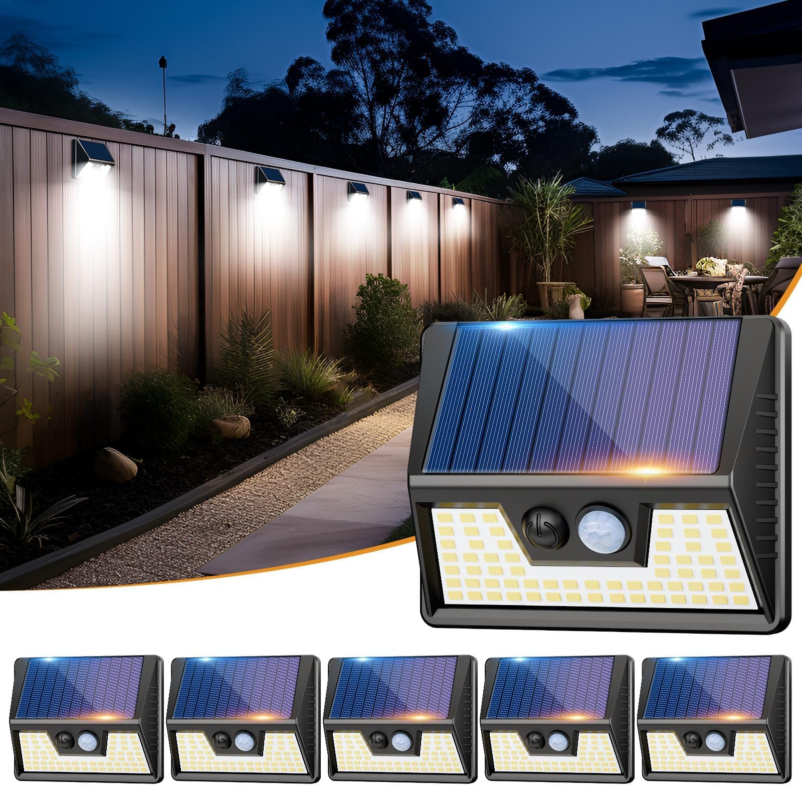 vighep Solar Lights Outdoor Motion Sensor- Led Security Lights IP65 Waterproof, 3 Lighting Modes, Super Bright Pir Flood Lights for Wall Garden Fence Yard Driveway Path - 6 Pack — image 1