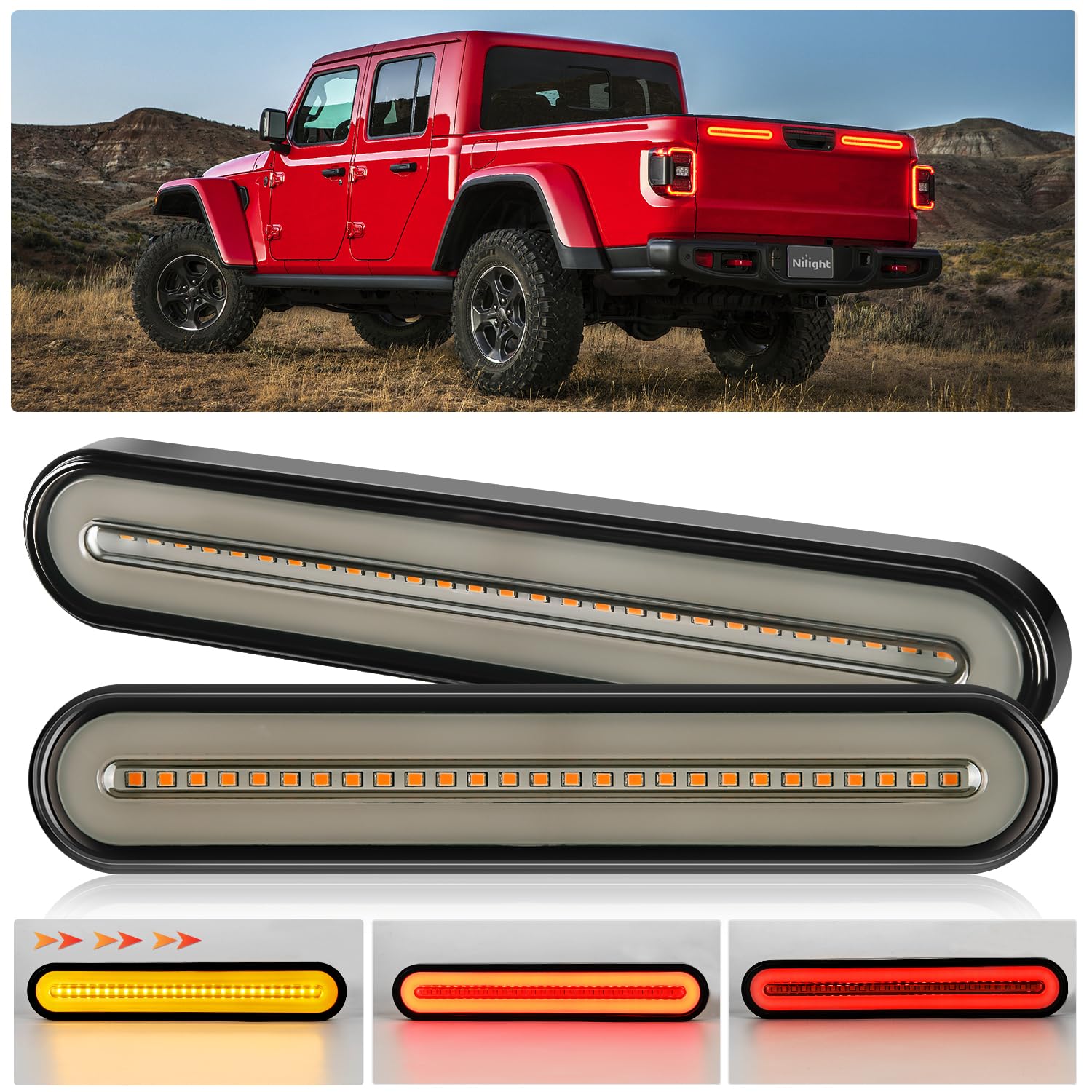 Photo 1 of Nilight Trailer Tail Light Bar with 3-in-1 Running Stop Turn Signals Brake Lights 2 Pack 9 Inch 100 LED Red & Amber Sequential Strip for Trailers RV Truck Boat Pickup SUV