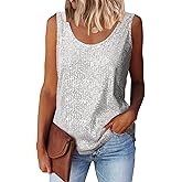 MLEBR Womens Summer Fashion Sequin Tops Scoop Neck Sequin Sparkle Shimmer Sleeveless Tanks Tops Blouses