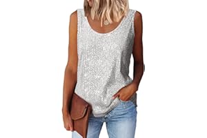 MLEBR Womens Summer Fashion Sequin Tops Scoop Neck Sequin Sparkle Shimmer Sleeveless Tanks Tops Blouses