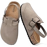 XTJSCBDSH Kids Suede Clogs for Boys and Girls Toddler Cork Footbed Sandals Mules, Potato Shoes with Adjustable Buckle, Slip-on Slippers Indoor Outdoor
