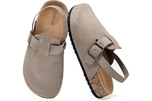 XTJSCBDSH Kids Suede Clogs for Boys and Girls Toddler Cork Footbed Sandals Mules, Potato Shoes with Adjustable Buckle, Slip-on Slippers Indoor Outdoor