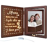 soruney Mom Light Up Picture Frame Gifts from Daughter Son, Wooden Rotating Photo Frame for Mom Birthday Mother's Day, Unique Sentimental Gifts for Mother, Holds 2 4x6 Photos