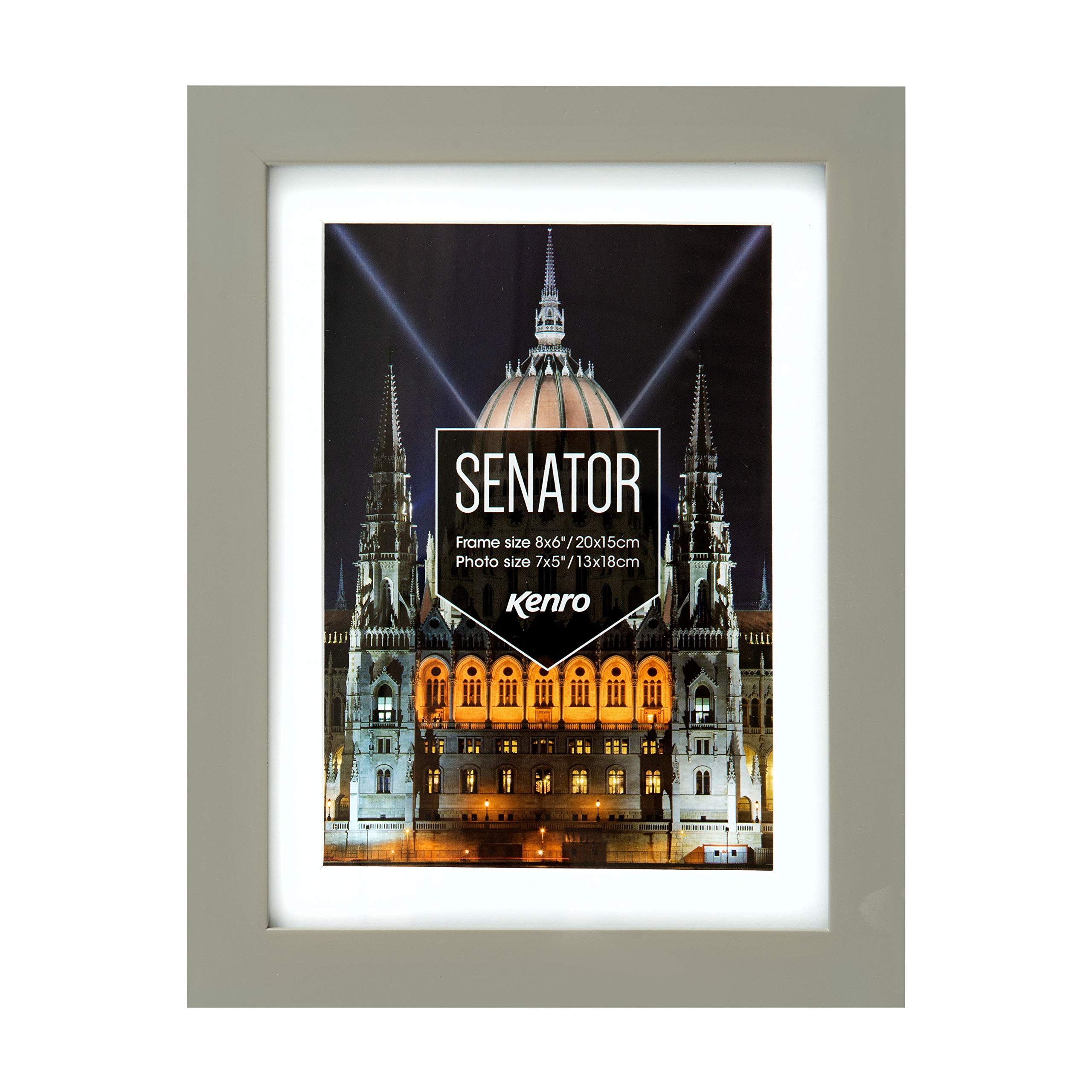 Kenro Senator Grey Wood Photo Frame 10x12 Inch / 20x30cm With White Mat for Photo 8x10 Inch / 20x25cm - SNF2025GY