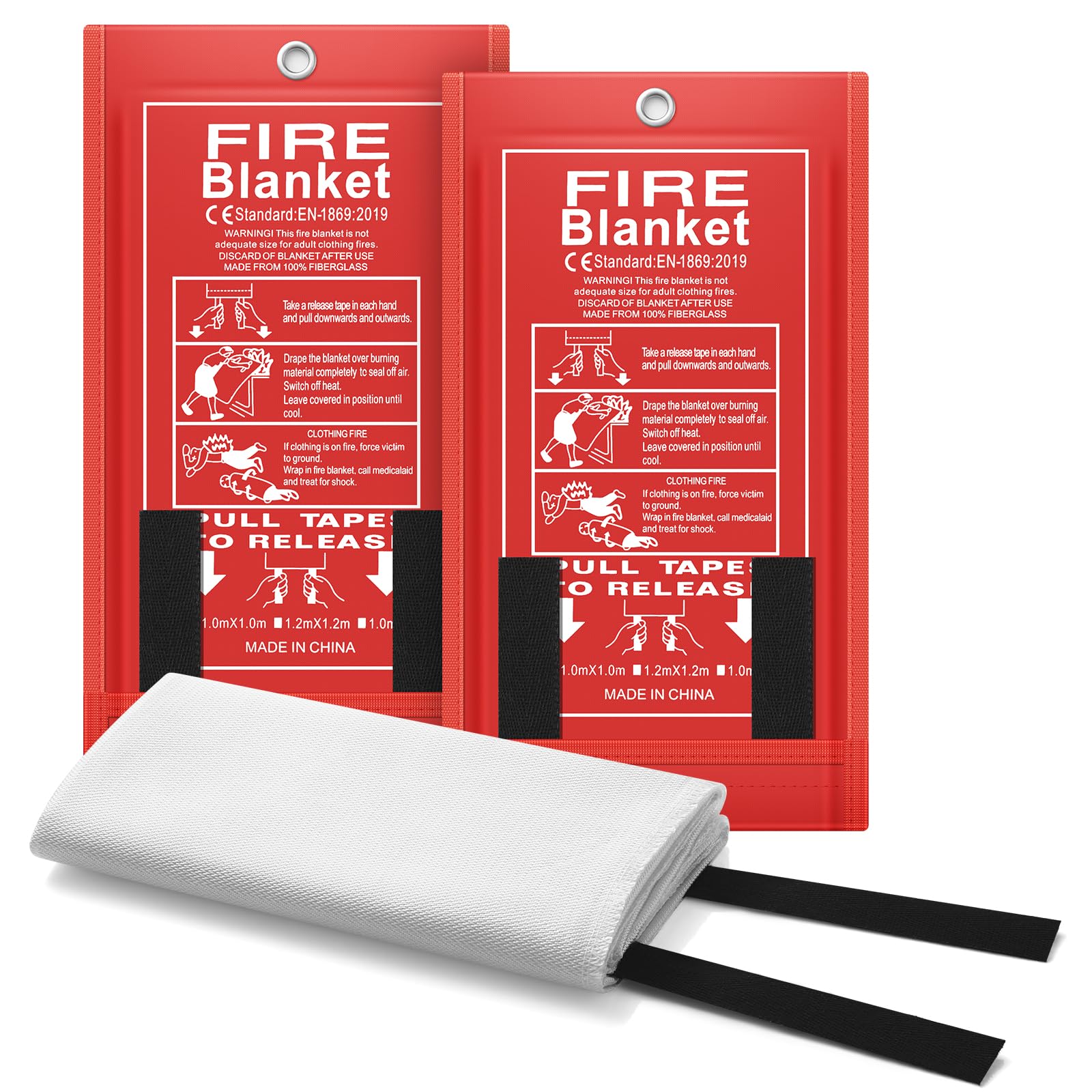 FLASLD Fire Blanket for Home and Kitchen, Fiberglass Fire Blankets Emergency for People, Flame Retardant Protection and Heat Insulation (100cm x 100cm - 2 Pack)