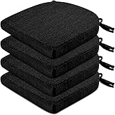 Wellsin Chair Cushions for Dining Chairs 4 Pack - Kitchen Chair Cushions with Ties and Non-Slip Backing - Dining Chair Pads 16"X16"X2", Black