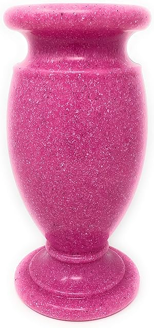 OPTIMUM Gedenkstätte Friedhof Blumenvase - Kunststoff (Rosa Granit) mit Metall-Erdspieß, Grabmarker, Dekorationen für Grabstätte, Grabstein-Blumenhalter, Garten, Rasen & Hof