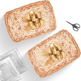 woodluv Set of 2 Wicker Gift Hamper Baskets with Ribbon Shredded Paper view 3