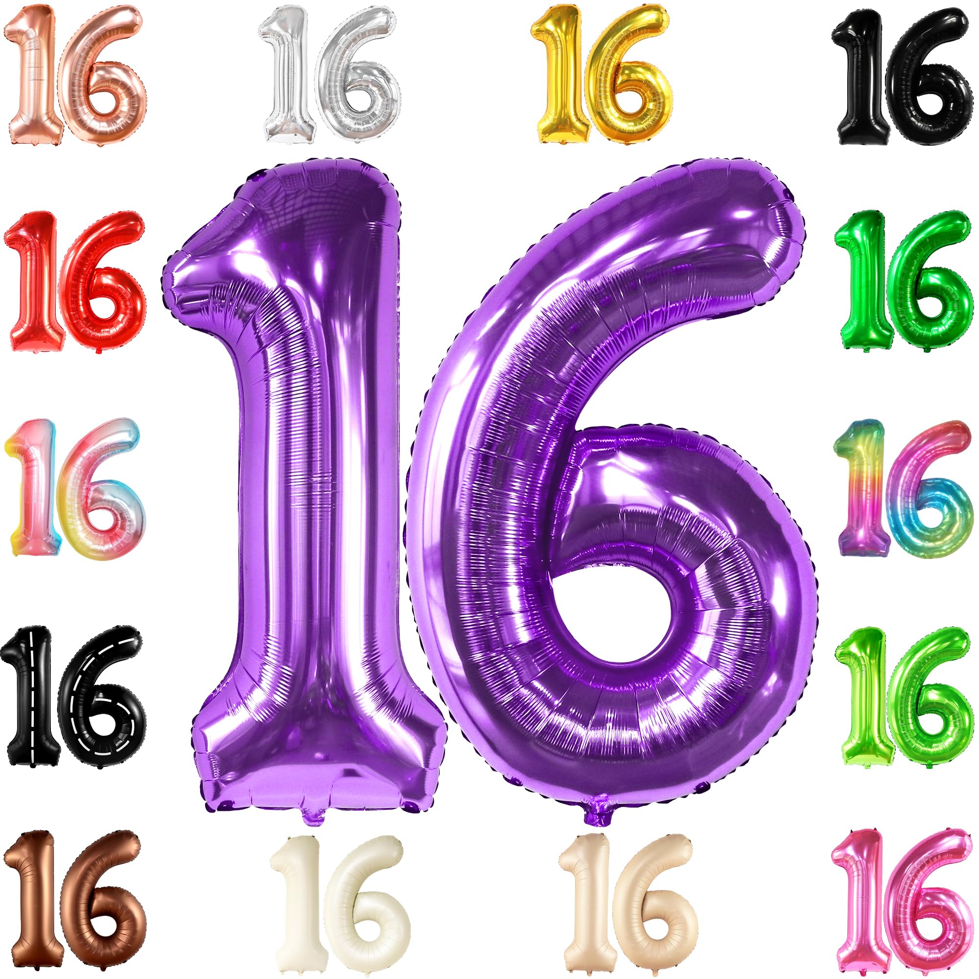 Photo 1 of KatchOn, Purple 16 Balloons Number - Giant, 40 Inch | Mylar 16 Balloon Numbers Purple for Sweet 16 Party Decorations Purple | Sweet 16th Birthday Decorations for Girls | Purple Sweet 16 Decorations